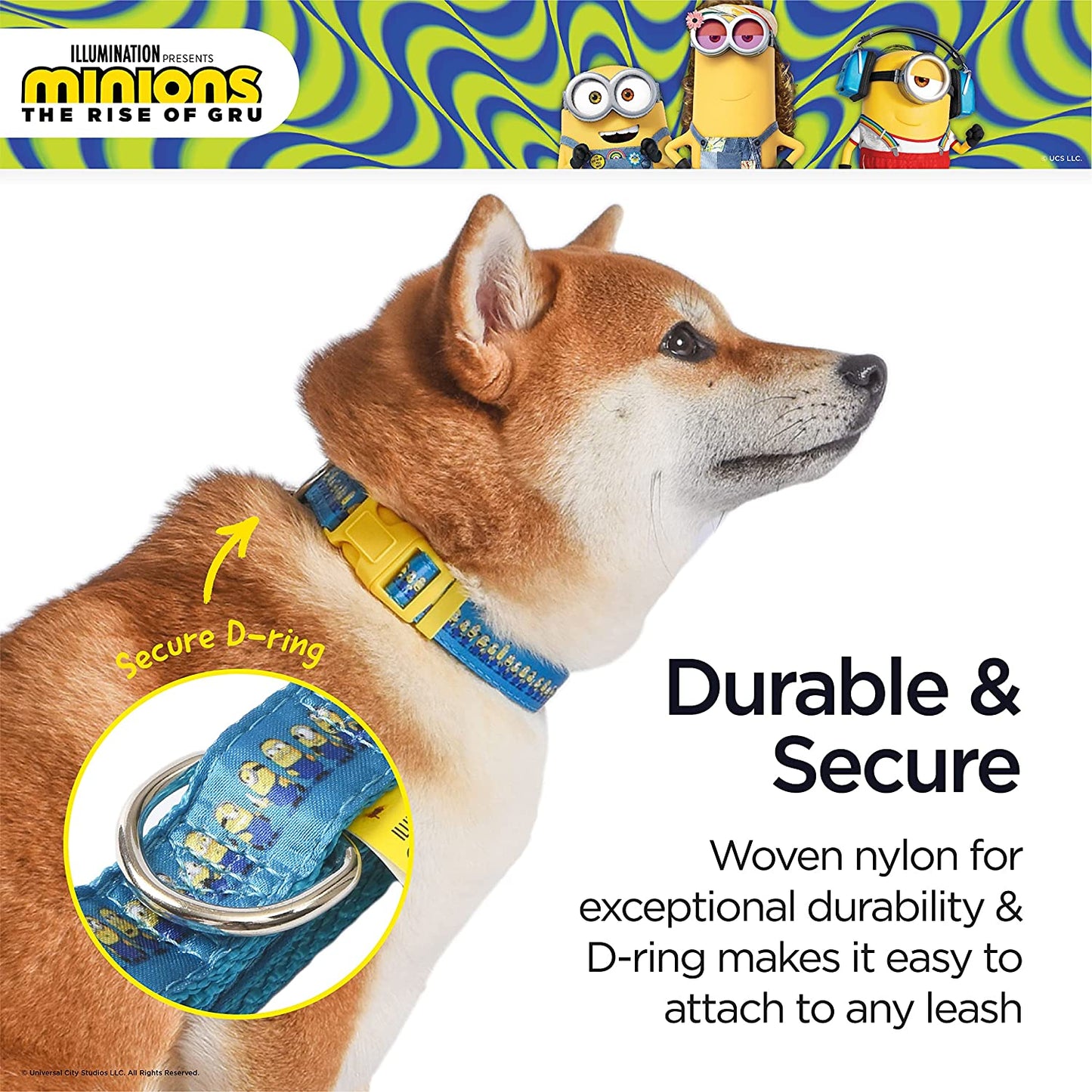 Dog Collar, Large, Blue and Yellow in a Row| Gifts for Fans and Their Pets | Officially Licensed Pet Product from Universal Studios